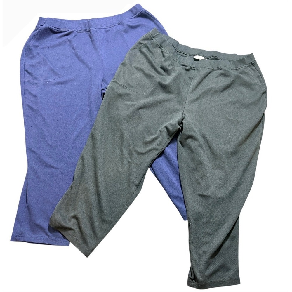 Woman Within Cropped Pants Womens 26W Petite Black Blue Bundle Elastic Waist